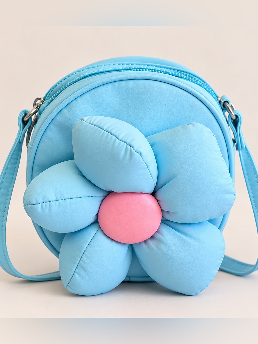 Claire’s Girls Mini Crossbody Purse 5” Blue Puffy Flower Pink Center Y2K